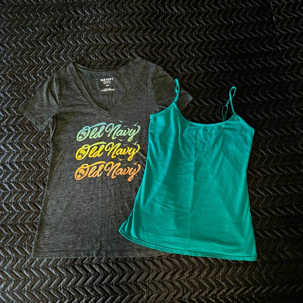 Old Navy Top Bundle, Size S, Vintage V-Neck Tee, First Layer Tank, Teal